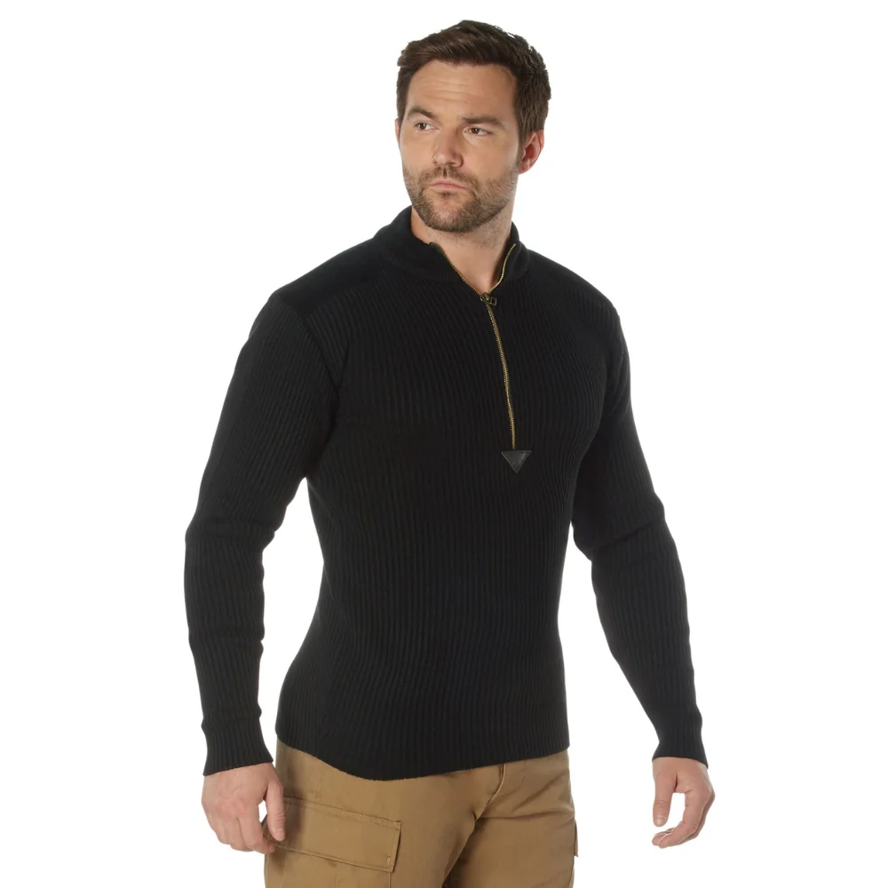 Rothco Quarter Zip Acrylic Commando Sweater (Black) - Image 2