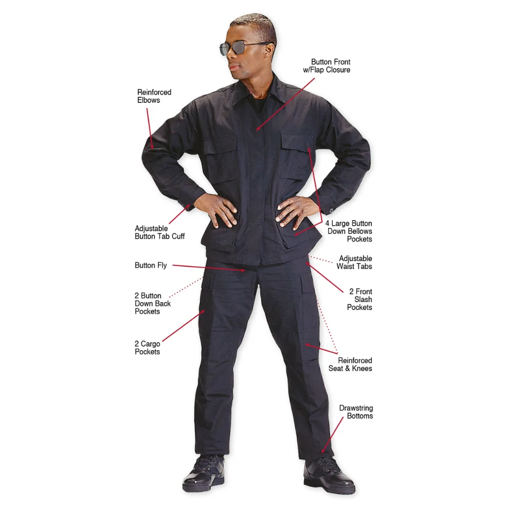 Rothco Rip-Stop SWAT Cloth BDU Shirt (65% Poly / 35% Cotton) - Black - Image 2