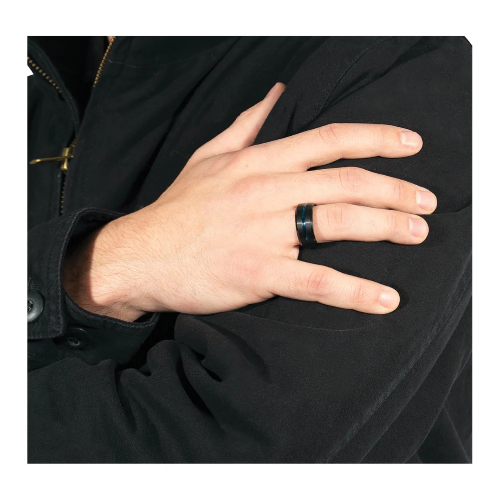 Rothco Tungsten Carbide Thin Blue Line Ring (Black) - Image 9