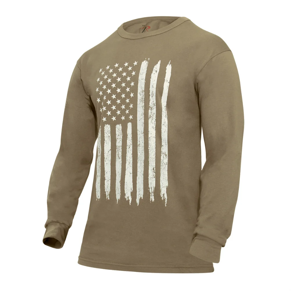 Rothco US Flag Long Sleeve T-Shirt (Coyote Brown) - Image 2