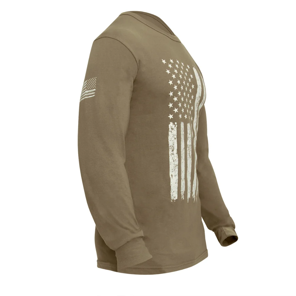 Rothco US Flag Long Sleeve T-Shirt (Coyote Brown) - Image 3