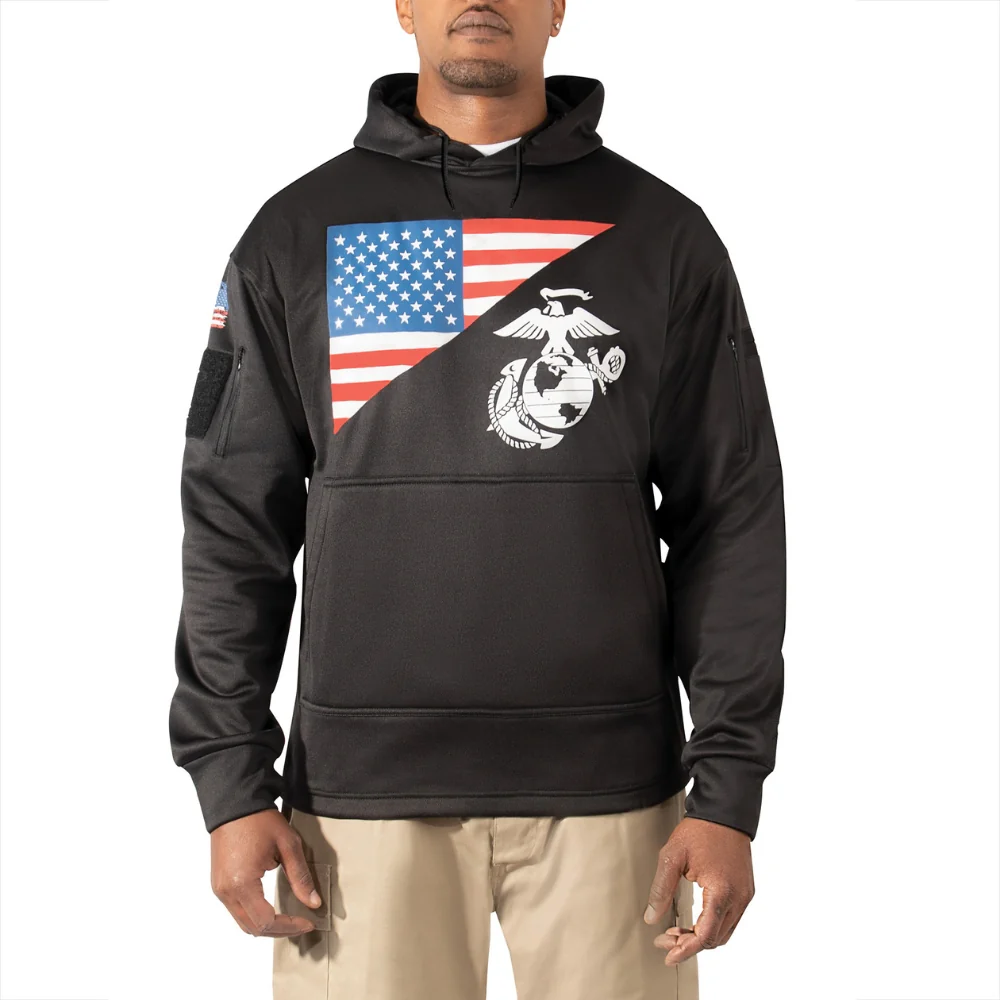 Rothco US Flag / USMC Eagle, Globe, & Anchor Concealed Carry Hoodie (Black)