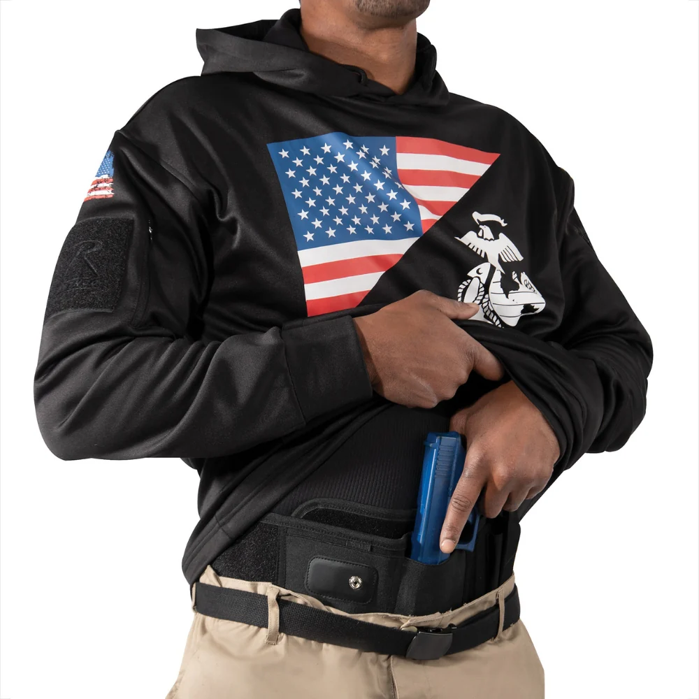 Rothco US Flag / USMC Eagle, Globe, & Anchor Concealed Carry Hoodie (Black) - Image 2
