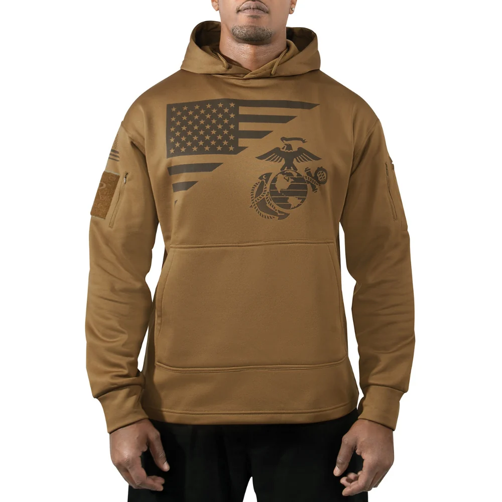 Rothco US Flag / USMC Eagle, Globe, & Anchor Concealed Carry Hoodie (Coyote Brown)