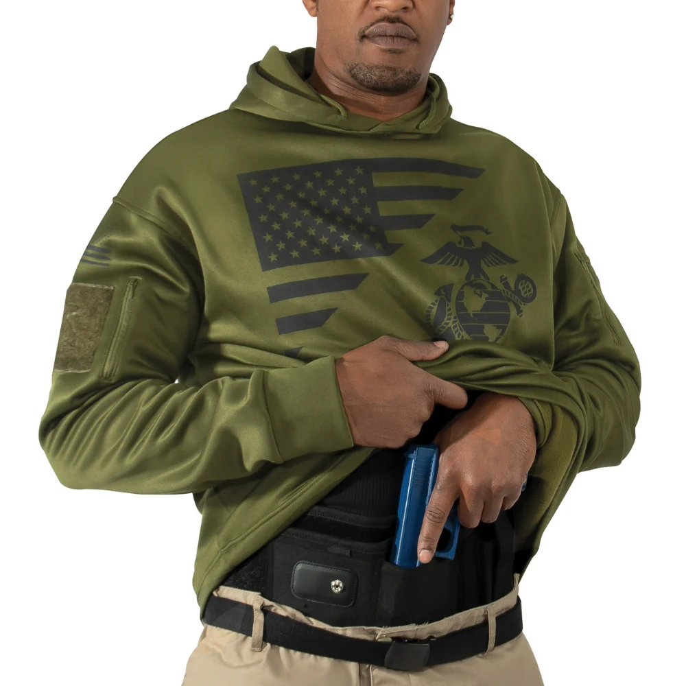 Rothco US Flag / USMC Eagle, Globe, & Anchor Concealed Carry Hoodie (Olive Drab)