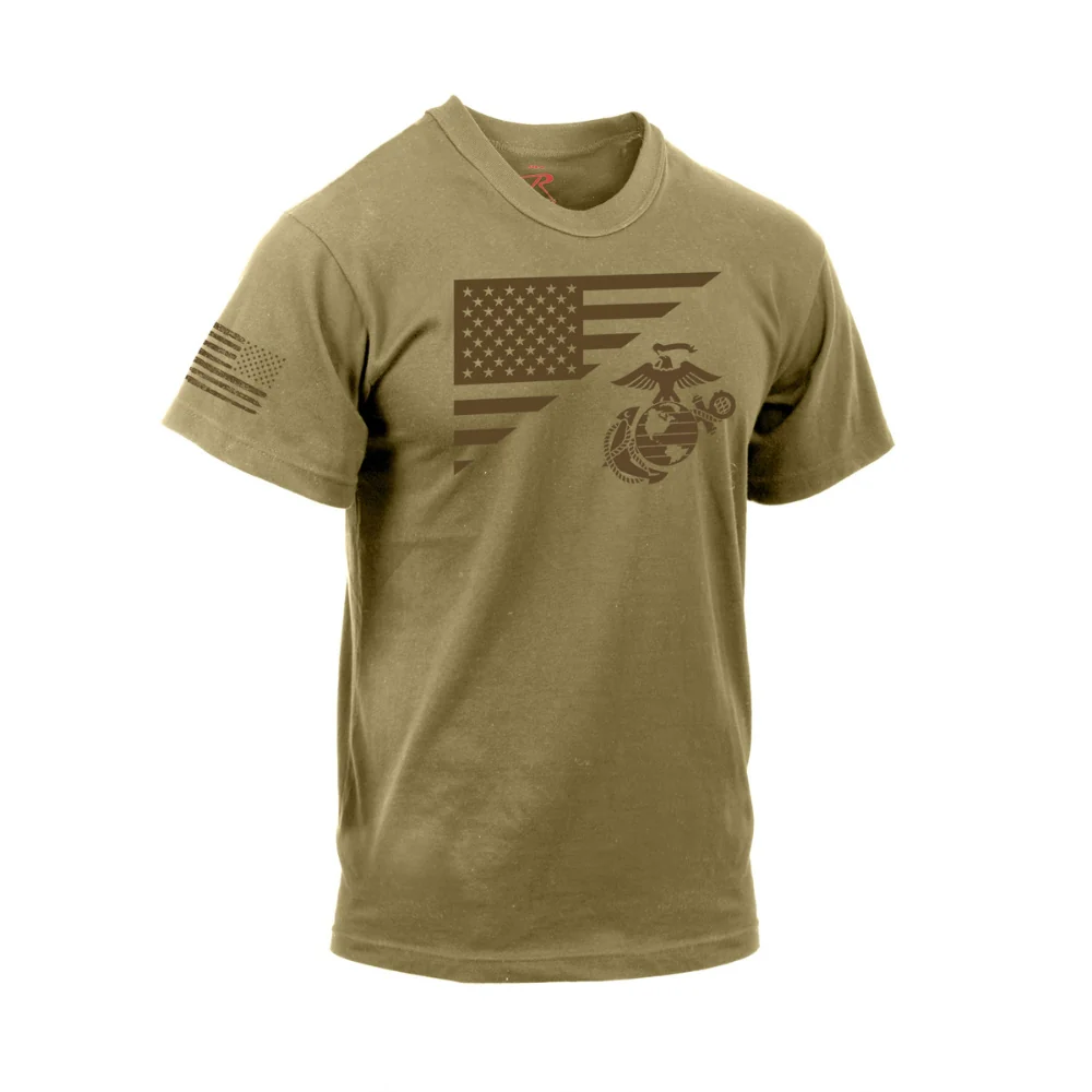 Rothco US Flag / USMC Eagle, Globe, & Anchor T-Shirt (Coyote Brown) - Image 2
