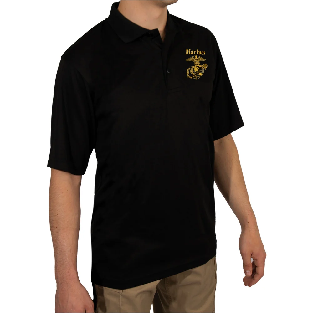 Rothco USMC Eagle, Globe & Anchor Moisture Wicking Polo Shirt - Black - Image 2