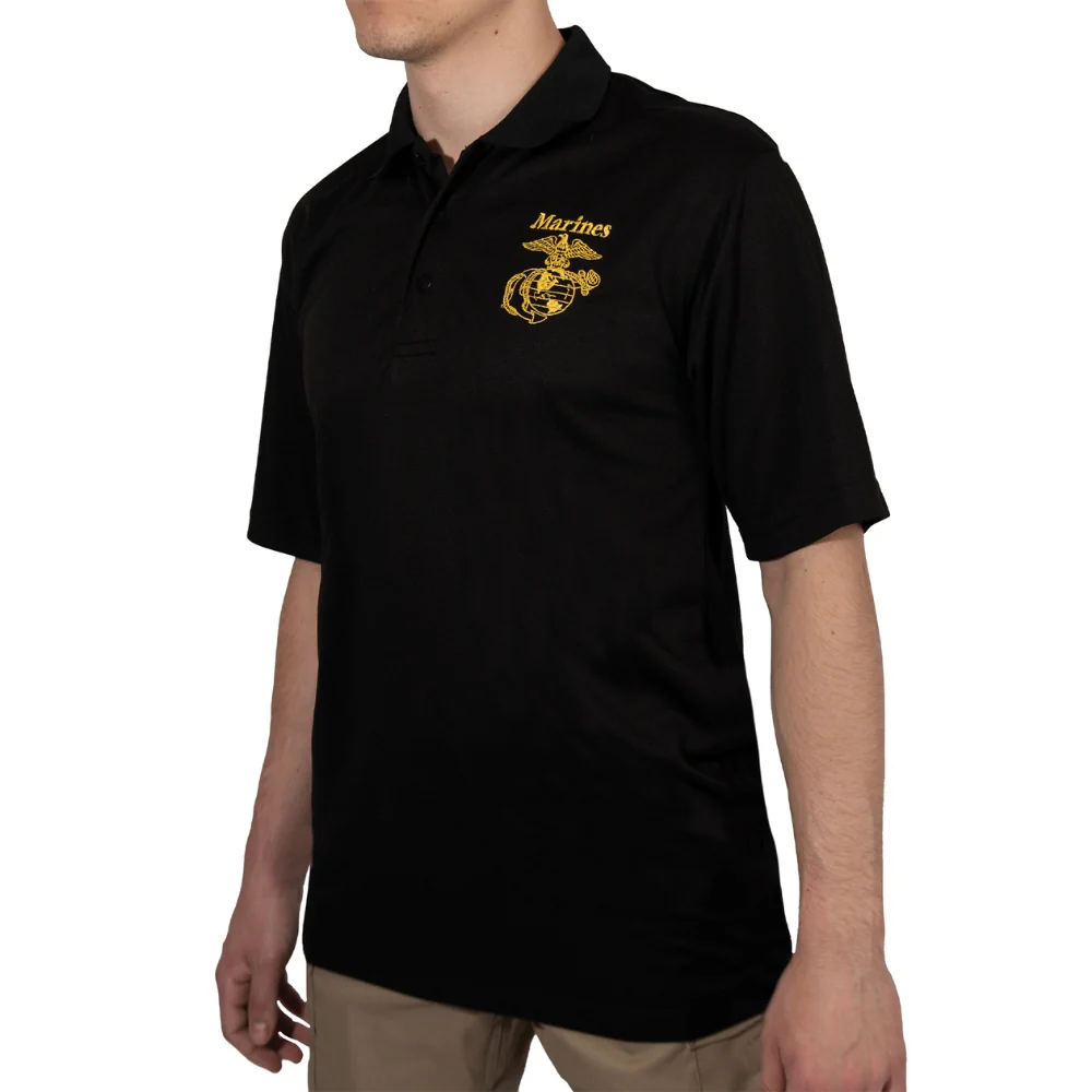 Rothco USMC Eagle, Globe & Anchor Moisture Wicking Polo Shirt - Black - Image 3
