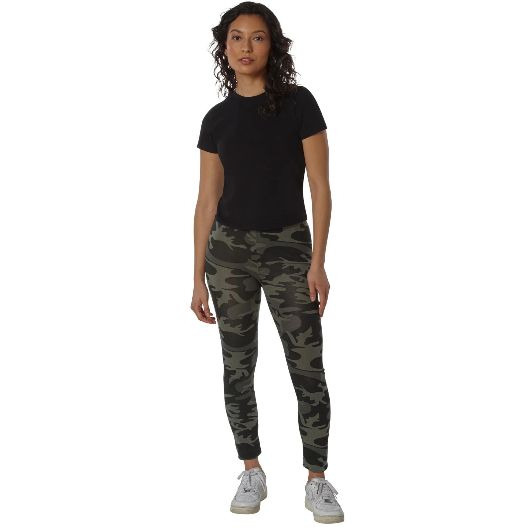 Rothco Womens Workout Performance Camo Leggings With Pockets (Black Camo) - Image 2