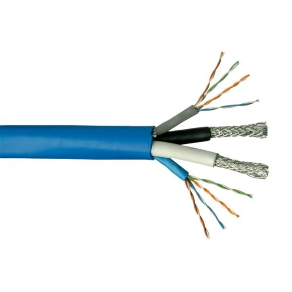 SCP CAT5E BC Quad Shield Coaxial Composite Cable PVC-Blue (500' Spool) | SCP-HNC-2-BC