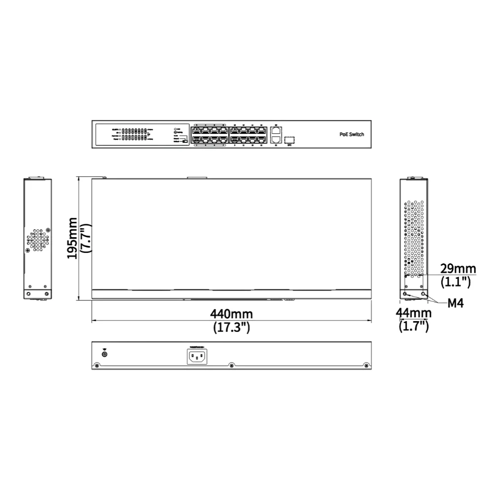 UNV NSW2020-16T1GT1GC-POE-IN 16-Port 225W Unmanaged Ethernet PoE Switch - Image 4