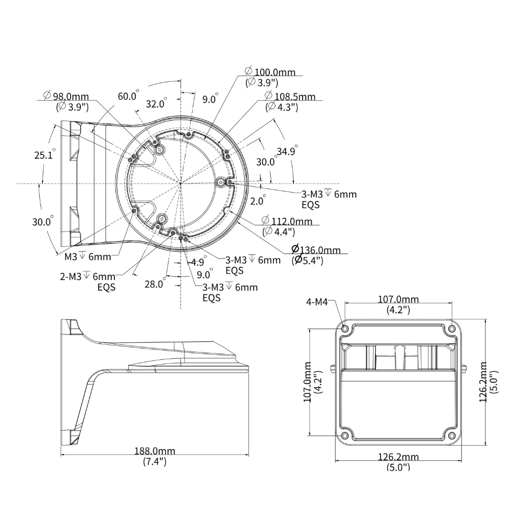 UNV TR-WM03-B-IN-V2 Wall Mounting Bracket for 3" Hemisphere - Image 4